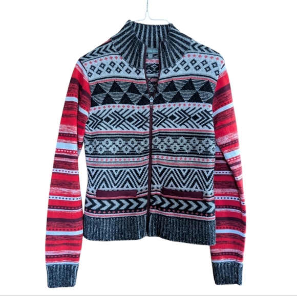 Title nine Sweaters - Title Nine Yarnspinner Knit Wool Blend Washable Sweater Full Zip XS Red Gray